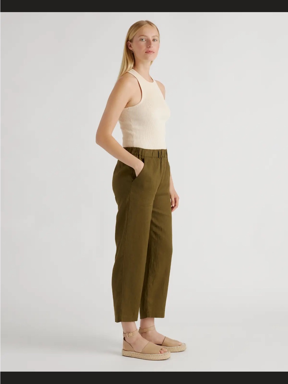Quince Women's Olive Linen Wide-Leg Pants